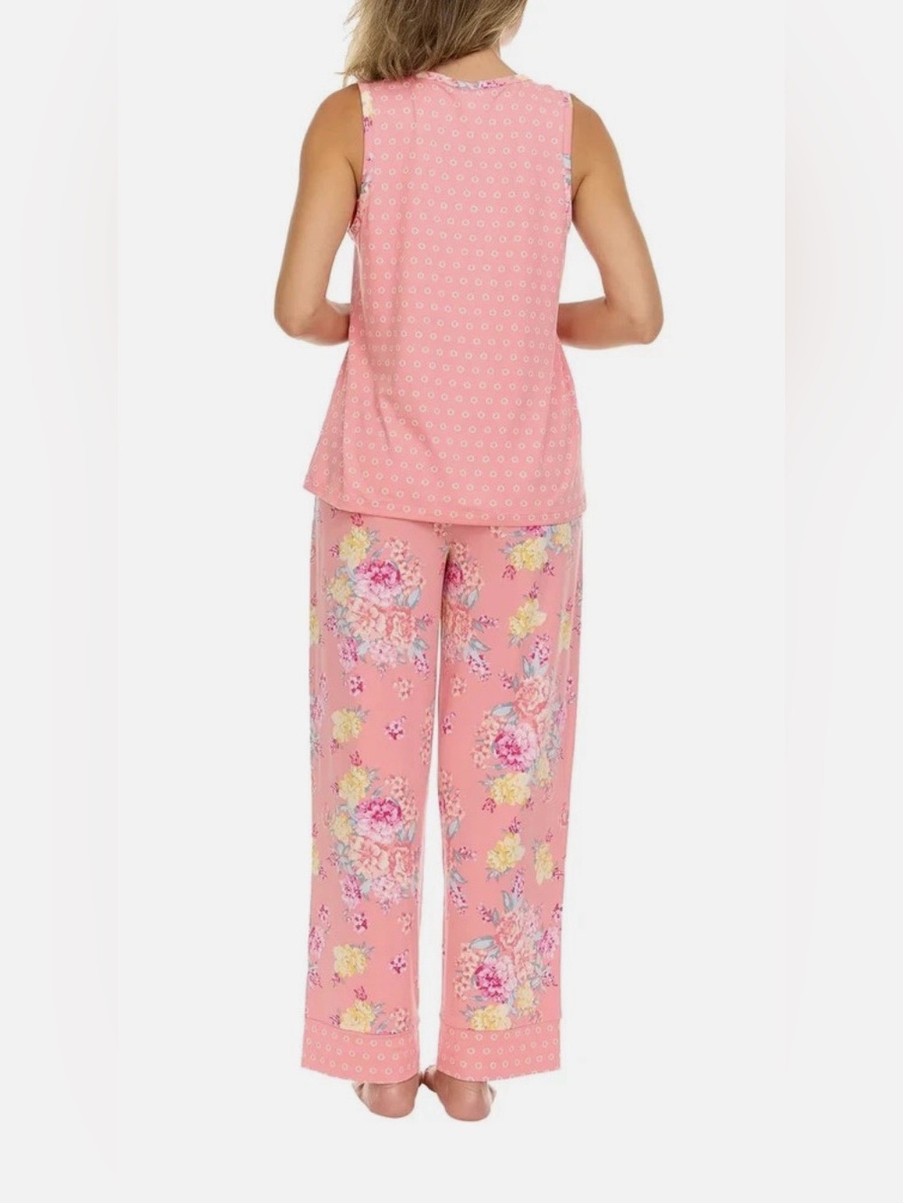 Flora Nikrooz Coral Pink Floral Robe, Tank & Pant Sleep Set - Picture 5 of 9